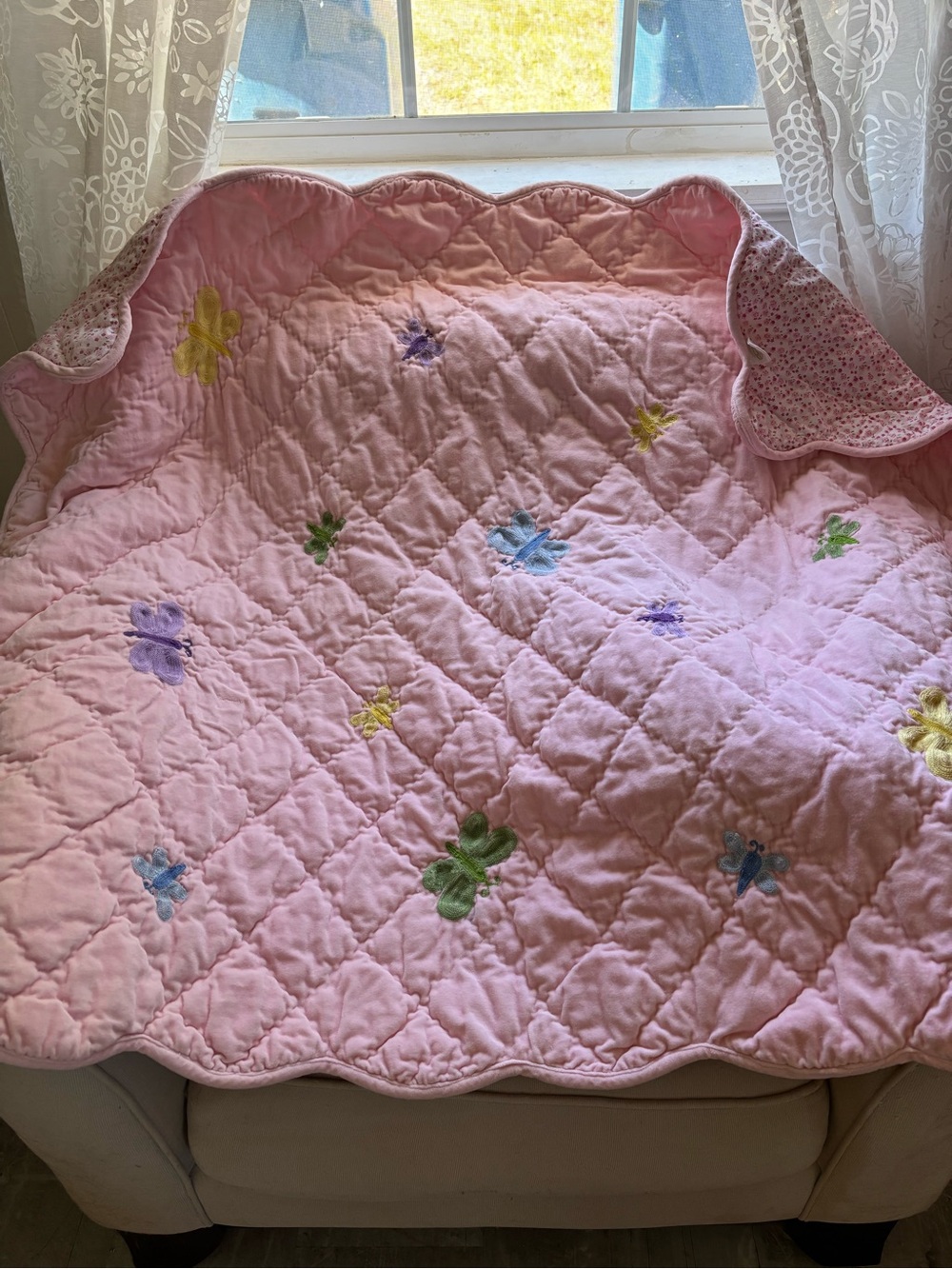 Banana Fish Pink Floral & Butterflies Reversible Baby Quilt